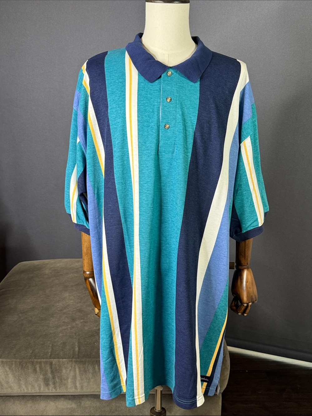 Vintage Catalina Men's Striped Polo Shirt 100% Cotton 1990’s Size 2XL NOS